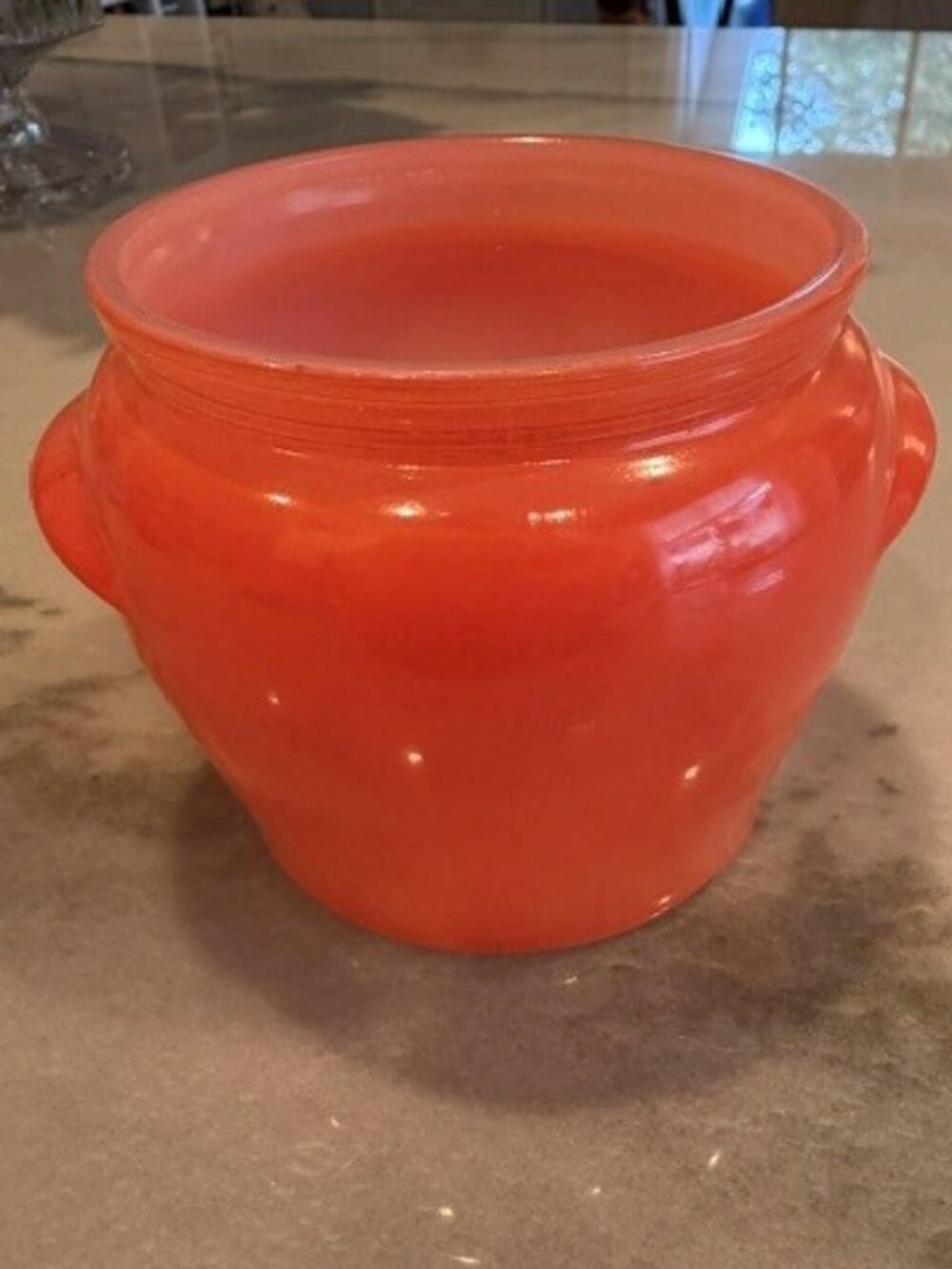 Vintage Glasbake Honey Whip Jar Salmon Coral Pink 1950s Kitchen Crock